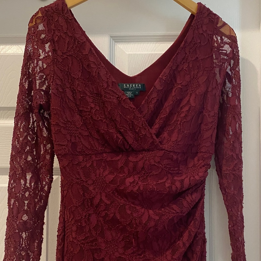 Ralph Lauren Deep Burgundy Lace Long Sleeve Dress